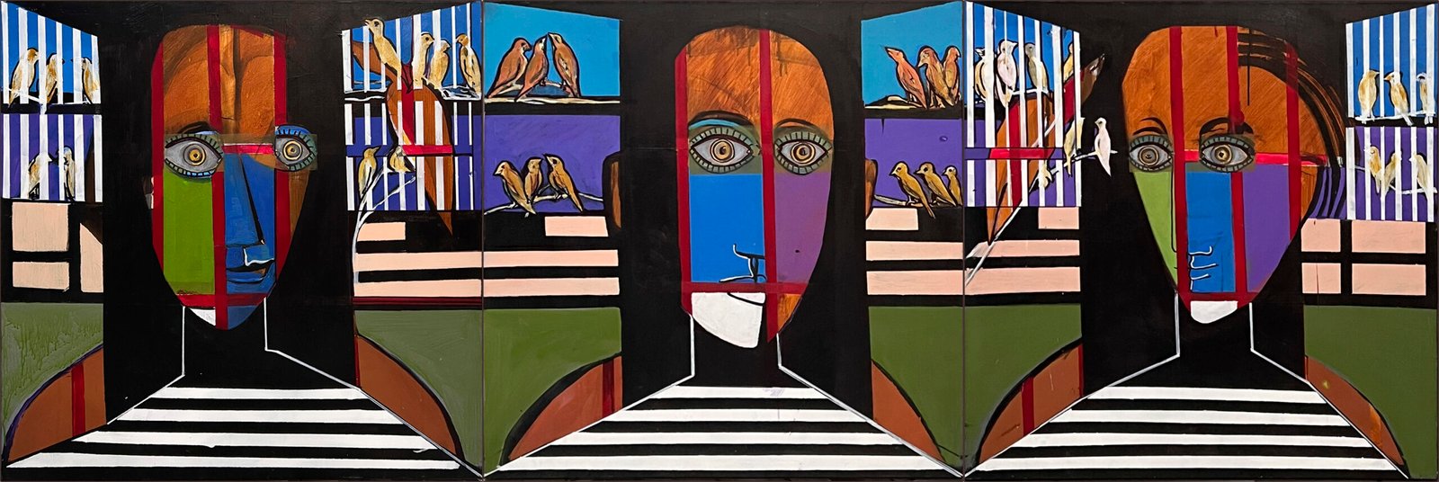 Jaulas, personas y pájaros 2025. 0,80x2,40cm