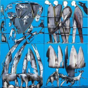 Serie Momentos_La caída de los ángeles. 4 lienzos de 100x100cm