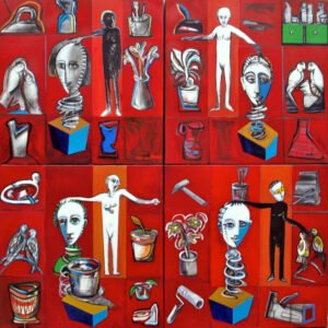 Serie Momentos_Laboratorio de poesia. 4 lienzos de 100x100cm